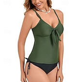 abordables Maillots une pièce et tankinis-Femmes Tankini Maillot De Bain Deux Pièces Dos nageur Maillot de Bain Couleur Unie Maillots de Bain Noir Vin Respirant Séchage Rapide Sans manches - Natation Surf Plongée en apnée Été