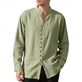 economico Camicie di lino-Per uomo Camicia Camicia di lino Camicia casual Camicia con Bottoni Camicia di cotone Semplice Vacanza Camicia hawaiana Nero Bianco Rosa Viola Manica Lunga Colletto alla coreana Primavera Autunno