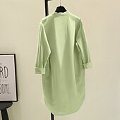 abordables Camisas-Mujer Camisa Camisas de algodón y lino Blusa Plano Moderno Casual Manga Larga Escote en Pico Tops largos Festivos Noche Botones Bolsillo Blanco Amarillo Rosa Verde Trébol Verano