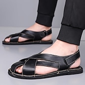 billiga Semester Sandaler-Herrsandaler i brunt konstläder med korsremmar och justerbar stängning – bekväma och trendiga sandaler för varmt väder