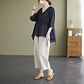 levne Sady-Dámské Aktivní Módní Halenka Sady kalhot 3/4 délka rukávu Do V Pevná barva Venkovní Dovolená Námořnická modř Khaki Léto Běžný
