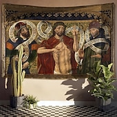 billige Middelaldersk tapet-Middelaldersk Vev Middelaldersk Vev Religiøs Kunst Stor Vev Mural Dekor Fotografisk Bakgrunn Hjem Soverom Stue Dekorasjon Kristus av Nåde mellom Profetene David og Jeremia