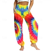cheap Bottoms-Retro Vintage Boho 1970s Harem pants Yoga Pants Hippie Tie Dye Smocked Waist Rainbow Fancy Dress Women's Halloween Carnival Pride Parade Pride Month Festival Adults' Pants