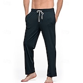 preiswerte Schlaf unten-Herren Freizeitkleidung Lounge Hose Einfarbig Mode Klassisch Lässig Heim Täglich Bett Polyester Komfort Atmungsaktiv Weich Hose Kordelzug Elastischer Bund Frühling Herbst Schwarz Weiß
