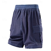 baratos Clássico-Homens Bermuda Cargo Calção Shorts de verão Shorts de veludo cotelê Com Cordão Cintura elástica Bolso multi Tecido Conforto Vestível Comprimento do joelho Ao ar livre Esporte Diário Moda Casual Preto