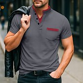 baratos Polo Clássico Masculino-Homens Camisa com gola listrada Manga Curta Decote V Com Recorte Verão Primavera Tecido Moda Básico Moderno Botões duas peças falsas Rua Casual Diário Preto Branco Azul Marinha Top Tee para Homens