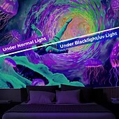 billiga Blacklight tapestries-Svartljusvävning som lyser i mörkret glow party UV-reaktiv astronaut trippy dimmig svamp hängande väggkonstmur för vardagsrum sovrum