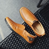 tanie Buty casual slip-on-męskie, brązowe, swobodne mokasyny z cholewką z miękkiej skóry ekologicznej, ręcznie szytymi detalami i wytrzymałą gumową podeszwą – idealne do codziennego noszenia i aktywności na świeżym powietrzu