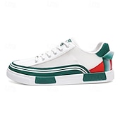 billige Sneakers til herrer-Herre Fritidssko for menn Gange Fritid PU Lær Netting Pustende Bekvem Sklisikker Snøring Svart Grønn / Hvit Sommer Vår