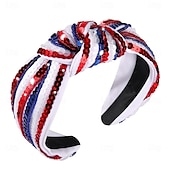 voordelige Accessoires voor haarstyling-4 juli hoofdband voor vrouwen en meisjes, 4 juli geknoopte hoofdband, rood, wit en blauw, met pailletten en kralen versierde patriottische haarband, Amerikaanse vlag, Amerikaanse onafhankelijkheidsdag