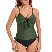 abordables Maillots une pièce et tankinis-Femmes Tankini Maillot De Bain Deux Pièces Dos nageur Maillot de Bain Couleur Unie Maillots de Bain Noir Vin Respirant Séchage Rapide Sans manches - Natation Surf Plongée en apnée Été