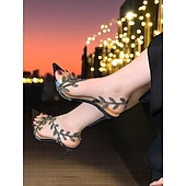 abordables Fête de la Vie Nocturne-Sandales à talons hauts à lanières en feuille d&#039;or pour femmes avec un design à bout ouvert, style de fête glamour pour la vie nocturne et les événements en soirée