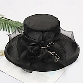 billige Partyhatter-Hatter organza Bryllup Aftenselskap Te Fest Strand Hesteløp Elegant søt stil Solbeskyttelse Med Blomster Hodeplagg Hodeplagg