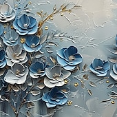 cheap Floral/Botanical Paintings-Handmade Original Blue Flowers Oil Painting On Canvas Abstract Tree Scenery Wall Art for Home Decor With Stretched Frame Without Inner Frame Painting