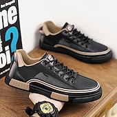 billige Sneakers til herrer-Herre Fritidssko for menn Gange Fritid PU Lær Netting Pustende Bekvem Sklisikker Snøring Svart Grønn / Hvit Sommer Vår