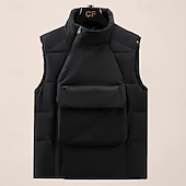 billiga Herrarnas puffer väst-Herr Pufferväst Dagligen Ledigt Vår &amp; Höst Ficka Polyester Bekväm Ensfärgat Pullover Normal Svart Grå Väst