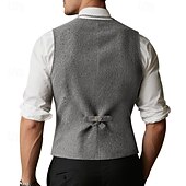 levne Gilety-Pánské Kamizelka Vesta Venkovní Obchod Denní Módní Na běžné nošení Jaro Podzim Knoflíky Kapsy Polyester Pohodlné Bez vzoru Jednořadové sako s jedním knoflíkem Do V Běžný Černá Světle šedá Vesta