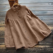 preiswerte Damen Einfache Oberteile-Neujahr Damen Elegante Oberteile Einfach Stilvoll Basic Modern Langarm Bischofsärmel Rundhalsausschnitt Normale Oberteile Arbeit Täglich Clubuniformen Gerafft Knöpfe Tunika Schwarz Purpur Khaki