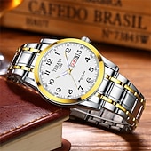 ieftine Ceasuri Quartz-Ceas de mână bărbătesc la modă, cu curea din oțel, cu curea de cuarț, design simplu, cadran circular, calendar dual, impermeabil IPX7, cu lumină de noapte, ceas de afaceri