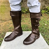 cheap Footwear-Medieval Renaissance Shoes Knee High Boots Flat Jazz Boots Pirate Viking Crusader Men&#039;s Celtic Pirate Halloween Masquerade Performance Party &amp; Evening LARP Adults&#039; Shoes
