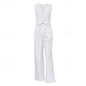 cheap Sets-Women&#039;s Active Fashion Blouse Pants Sets Sleeveless V Neck Solid Color Dubbele Rij Knopen Daily Casual Daily Black White Pink Summer Regular Fit