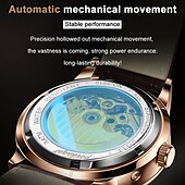 abordables Relojes mecánicos-Reloj mecánico automático hueco de lujo resistente al agua con fecha. &amp;Reloj de cuero de moda para hombre, reloj de negocios para hombre, reloj de ocio.
