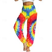 cheap Bottoms-Retro Vintage Boho 1970s Harem pants Yoga Pants Hippie Tie Dye Smocked Waist Rainbow Fancy Dress Women's Halloween Carnival Pride Parade Pride Month Festival Adults' Pants
