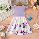 preiswerte Casual Kleider-Kinder Mädchen Kleid Blumenkleid Schmetterling Blume Ärmellos Outdoor Lässig Knotenbinde Mode Niedlich Polyester Knielang Freizeitkleid A Linie Kleid Sommer Frühling Ab 4 Jahren Rosa Wein Purpur