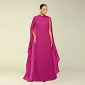 economico Matrimonio Informale / Di Giorno-Abiti A-Line Quinceanera elegante abito formale matrimonio lunghezza al pavimento maniche lunghe scollo alto chiffon con pieghe