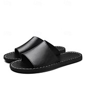 billiga Avslappnade sandaler-Herrsandaler i brunt konstläder med minimalistisk design och komfort, perfekt för vuxna, perfekt för avkoppling inomhus, vardagsbruk, hotellspa