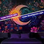 Недорогие Черные гобелены-Boho ткань с черным светом светящаяся в темноте вечеринка УФ-реактивное солнце и луна триппи туманные грибы природный пейзаж подвесная ткань настенное искусство фреска для гостиной спальни