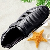 baratos Sandálias de vestir-Men's Sandals Walking Casual PU Leather Breathable Comfortable Slip Resistant Buckle Black Brown Summer Spring Fall