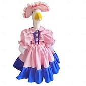 זול תלבושות של אווז במרפסת-תלבושת אווז דשא ורודה וכחולה וינטג' עם כובע, שמלת אווזה במרפסת בסגנון ויקטוריאני מקושטת לאווזי בטון בגודל 24-25 אינץ', קישוט גינה עונתי חיצוני, אווזה לא כלול