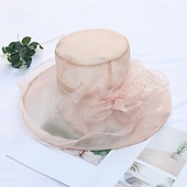 billige Partyhatter-Hatter organza Bryllup Aftenselskap Te Fest Strand Hesteløp Elegant søt stil Solbeskyttelse Med Blomster Hodeplagg Hodeplagg
