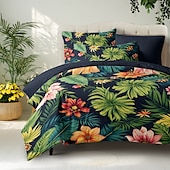 baratos 100% algodão-Cobertor de Edredom de Plantas Tropicais 100% Algodão Conjunto de Cama Tamanho Casal Cobertura de Colchão Macia Confortável e Leve com 2 Fronhas para Todas as Estações