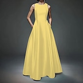 abordables Robes de Soirée-Robe de Soirée A-Line Robe de Fête Soirée Prom Longueur de Sol Sans Manches Col Ronde Coton Dos Nu avec Croisés