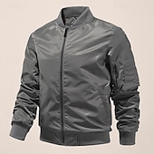 preiswerte Herrenjacken &amp; Herrenmäntel-Herren Bomberjacke übergangsjacke Ausgehen Tasche Frühling &amp; Herbst Einfach Klassisch Stehkragen Regulär Schwarz Gelb Rot Königliches Blau Hellgrau Jacken