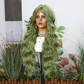 economico Parrucche lace sintetiche-Parrucca in pizzo sintetico Riccio Stile 28 pollice Verde Riga centrale Parte a U Parrucca Per donna Parrucca Verde lago / Verde erba