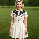 levne Šaty-Retro 50. léta Mini Šaty na šaty Košilové šaty Kovbojka Tlačítko dolů 3D tisk Maškarní kostým Dámské Plesová maškaráda Dovolená Ležérní Čajový dýchánek Dospělé Šaty Léto