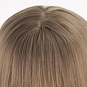 voordelige Synthetische trendy pruiken-synthetische pruik kinky recht recht gelaagd kapsel met pony pruik 24 inch a1 synthetisch haar dames klassiek comfortabel kleurverloop bruin