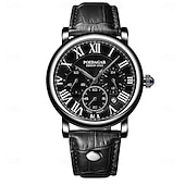 abordables Montres à quartz-Montre à quartz classique pour homme – style chronographe, bracelet en cuir étanche, montre-bracelet analogique décontractée pour le travail