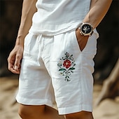 baratos Retrô-Homens Calção Shorts de linho Shorts de verão Shorts de praia Com Cordão Cintura elástica Gráfico Flores Respirável Macio Comprimento do joelho Ao ar livre Casual Diário Férias Roupa de rua Preto