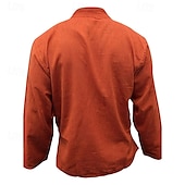 abordables Chemises décontractées-Homme Chemise Chemise d&#039;été Chemise Décontractée Chemise de Plage Chemise Boutonnée Noir Jaune Orange Vert Véronèse Bleu de minuit manche longue Uni Band Collar Vacances Hawaïen Vêtement Tenue