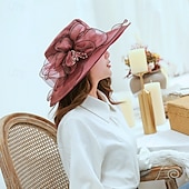billige Partyhatter-Hatter organza Bryllup Aftenselskap Te Fest Strand Hesteløp Elegant søt stil Solbeskyttelse Med Blomster Hodeplagg Hodeplagg