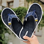 cheap Vacation Sandals-Men&#039;s Black Thick Sole Flip Flops with Soft Footbed and Fashion Strap Design for Adults Comfortable Summer Slippers for Beach Vacation Poolside Lounge Daily Shower Use