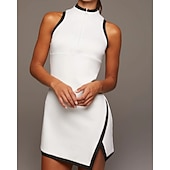 voordelige Dames jurk-Dames Lapwerk Tennisjurk Mouwloos Contrasterende binding Splitsen Ademend Tennis Augurkbal Yoga V-hals Jurken Zwart Wit Rood Spandex Tenniskleding