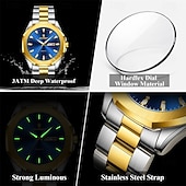 economico Orologi al quarzo-Orologio da polso di lusso da uomo, impermeabile, luminoso, con settimana e data, originale, in acciaio inossidabile, sportivo, al quarzo, da uomo.