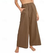 billige Shorts i bomullslin-Dame Linbukser i bomull Frekk Bukser Mote Gatemote Full lengde Naturlig عادي Lomme Elastisk midje comfy Utendørs Bekvem utendørs Ferie Aprikos Grå Svart Hvit Sommer Normal