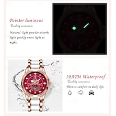 baratos Relógios Quartz-Relógio feminino de quartzo em ouro rosa – mostrador retrô à prova d&#039;água com diamantes e ponteiros luminosos, pulseira de aço inoxidável