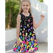 cheap 3D Cartoon Dress-Girls&#039; 3D Peacock Sunflower Dress Sleeveless Summer Spring Vacation Daily Holiday Princess Beautiful Sweet Kids 4-12 Years Casual Dress A Line Dress Knee-length Regular Fit